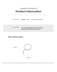 Tableau des tailles indiquant le poids de 19,6g et les dimensions du collier zircon
