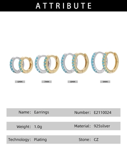 Detailed chart showing 925 silver hoop earring sizes from 6mm to 9mm with CZ stone specs