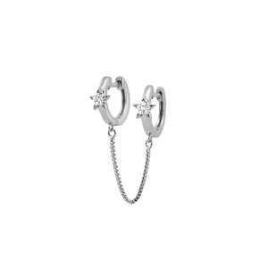 Detail of S925 sterling silver chain earrings with marquise zircon and star charms