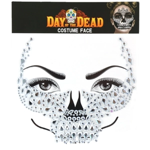 Shiny silver acrylic rhinestone face sticker set for Day of the Dead skeleton makeup