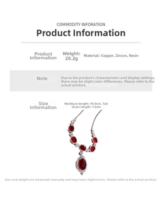 Detail specifications of zircon flower necklace with red resin pendant and copper chain
