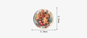Detail showing gingerbread man sticker diameter of 5.34cm with festive Christmas colors