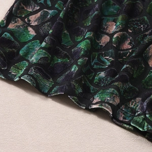 Macro detail of velvet fabric with scale texture and polarized black-green gradient shine