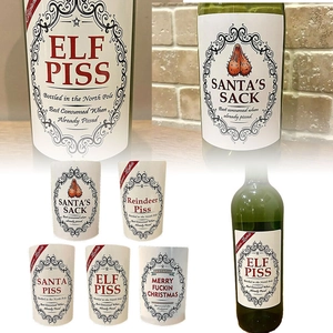 Étiquettes de vin de Noël amusantes avec motifs Elf Piss et Reindeer Piss sur bouteilles