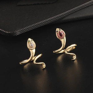 Detailed view of snake-shaped open rings with teardrop zircons and micro-pave crystals
