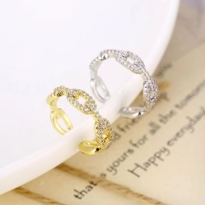 Twisted rope open rings in gold and silver finish with pavé set cubic zirconia