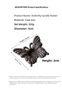 Détails du bougeoir papillon en fonte avec dimensions précises 12,5x10x3 cm
