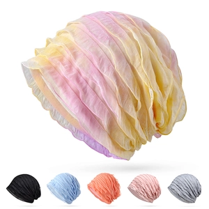 Breathable pleated cotton beanie for women in stylish colorful gradient mesh fabric
