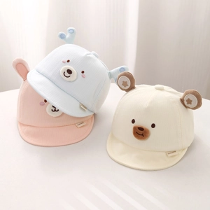 Casquette Bébé Bord Souple Coton Respirant Chapeau Soleil Avec Oreilles Animaux Mignonnes Et Broderie Ours Pour Nourrisson