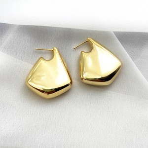 Geometrische Onregelmatige Oorbellen Hoogglans Gepolijst Koper 18K Verguld Hol Statement Studs Minimalistische Sieraden