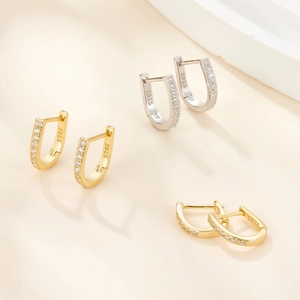 925 Sterling Silver Huggie Earrings For Women Zirconia U Shaped Minimalist Chic Jewelry