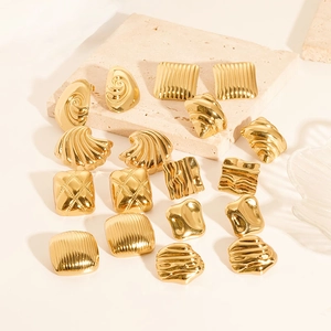 Detailed collection of vintage 18K gold plated geometric stainless steel earrings
