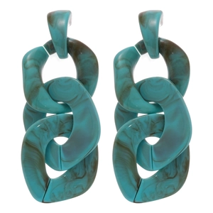 Exaggerated turquoise marble resin chain link drop earrings with a modern acrylic design