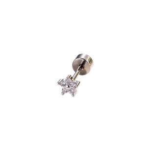 Mini silver flower cartilage stud earring with cubic zirconia and flat back disc