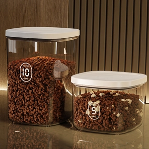 Set of 5kg and 10kg transparent vacuum sealed pet food storage bins with modern design