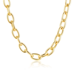 Polished 18k gold plated chunky stainless steel chain necklace for women with oval links