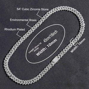 Detailed specs of 10mm Rhodium Plated Rhombus Cuban Chain with 5A+ Cubic Zirconia Stones