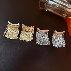 Alloy Metal Chain Tassel Drop Earrings With Silver Earring Post Geometric Personalized Chic Jewelry For Women