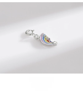 Macro shot of S925 silver rainbow pendant with colorful cubic zirconia and star detail