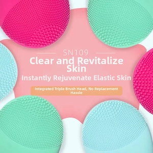 Macro shot of colorful silicone facial cleansing brushes with soft tactile nodes