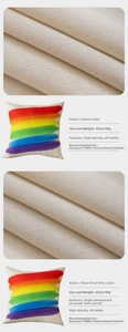 Detail of rainbow striped cushion cover in dense linen and waterproof fabric options