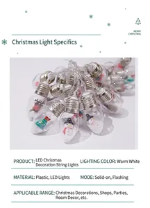 Detail of LED Christmas globe lights featuring miniature snowman and deer figures with warm glow