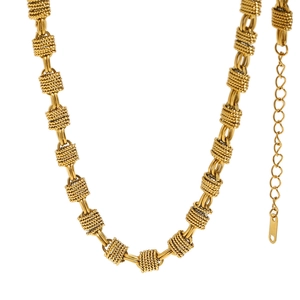 18K gold plated stainless steel necklace with multi-coil woven square links design