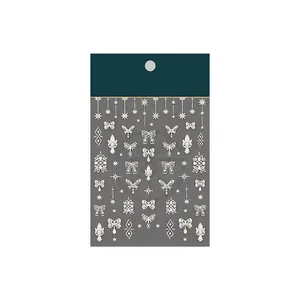 Self-adhesive 5D embossed nail stickers featuring white baroque pearl and bow designs
