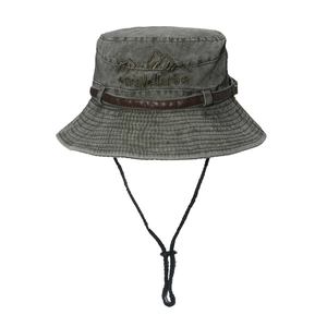 Chapeau boonie en toile lavée avec broderie de montagne et mentonnière réglable