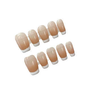 Handmade ballerina French gradient press-on nails set with nude pink and white fade finish
