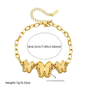 Gold stainless steel butterfly charm chain bracelet with adjustable extension link
