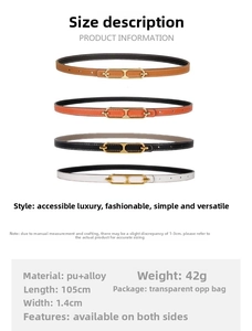 Size chart showing 105cm length and 1.4cm width for reversible women's leather belts