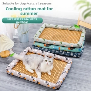 Detail of breathable rattan pet mat featuring cute patterns for cats and small dogs