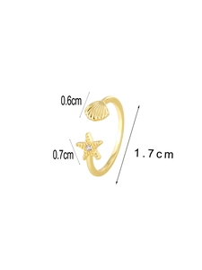 Detail der vergoldeten Seestern- und Muschelring mit Zirkonia und Größenabmessungen