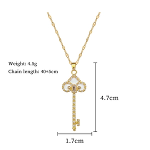 Detailed specs of gold key pendant necklace with dimensions and weight info