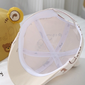 Close-up of baby hat showing breathable mesh lining and reinforced stitching details