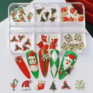 Christmas nail art charms kit with Santa and tree alloy rhinestones for manicure