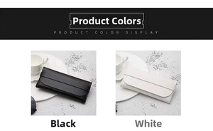 Detailed comparison of the black and white rectangular leather sunglasses pouches