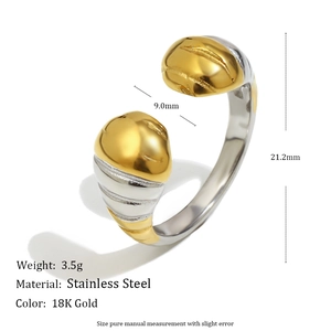 Bague tête de serpent bicolore en acier inoxydable plaqué or 18 carats et argent
