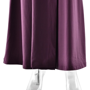 Close-up of the elegant purple mermaid dress hem showing fine stitching and draped fabric