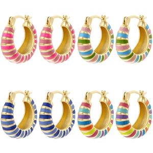 Multicolor Striped Enamel U-Shaped Hoop Earrings For Women Gold Plated Copper Drip Oil Geometric Huggie Earrings Sweet Jewelry