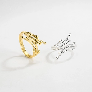 925 Sterling Silver Branch Open Ring For Women Minimalist 18K Gold Plated Adjustable Liquid Metal Geometric Finger Ring