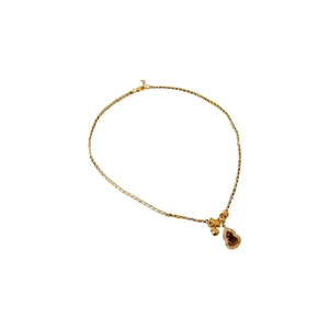 Gourd-shaped zircon and tiger eye stone pendant necklace in a refined gold-plated finish