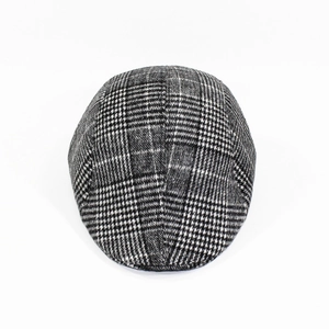 Casquette plate classique pour hommes à carreaux gris avec tissu en tweed rétro chaud