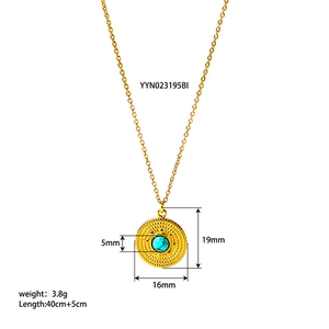 Detailed size chart showing turquoise vintage round pendant necklace dimensions and weight