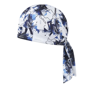 Breathable cycling pirate hat with blue graffiti print on white silky fabric