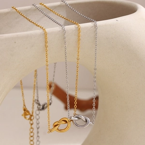 Knot Pendant Necklace Stainless Steel 18K Gold Plated Minimalist Rope Twist Chic Versatile Elegant Jewelry For Women