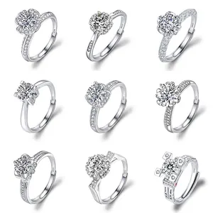 Set of eight S925 sterling silver rings with brilliant round-cut cubic zirconia designs