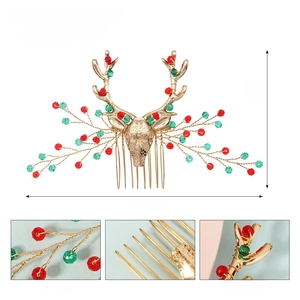 Detailed view of handmade Christmas elk hair comb with crystals and dimensions
