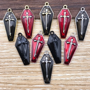 Gothic coffin cross pendants in black and dark red enamel for DIY jewelry making